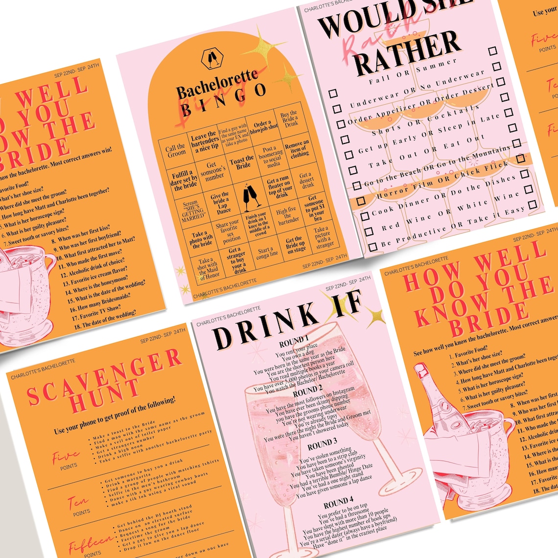 Last Rendez Bachelorette Party Game Bundle, Veuve Before Vows Scavenger Hunt, Champagne Bingo