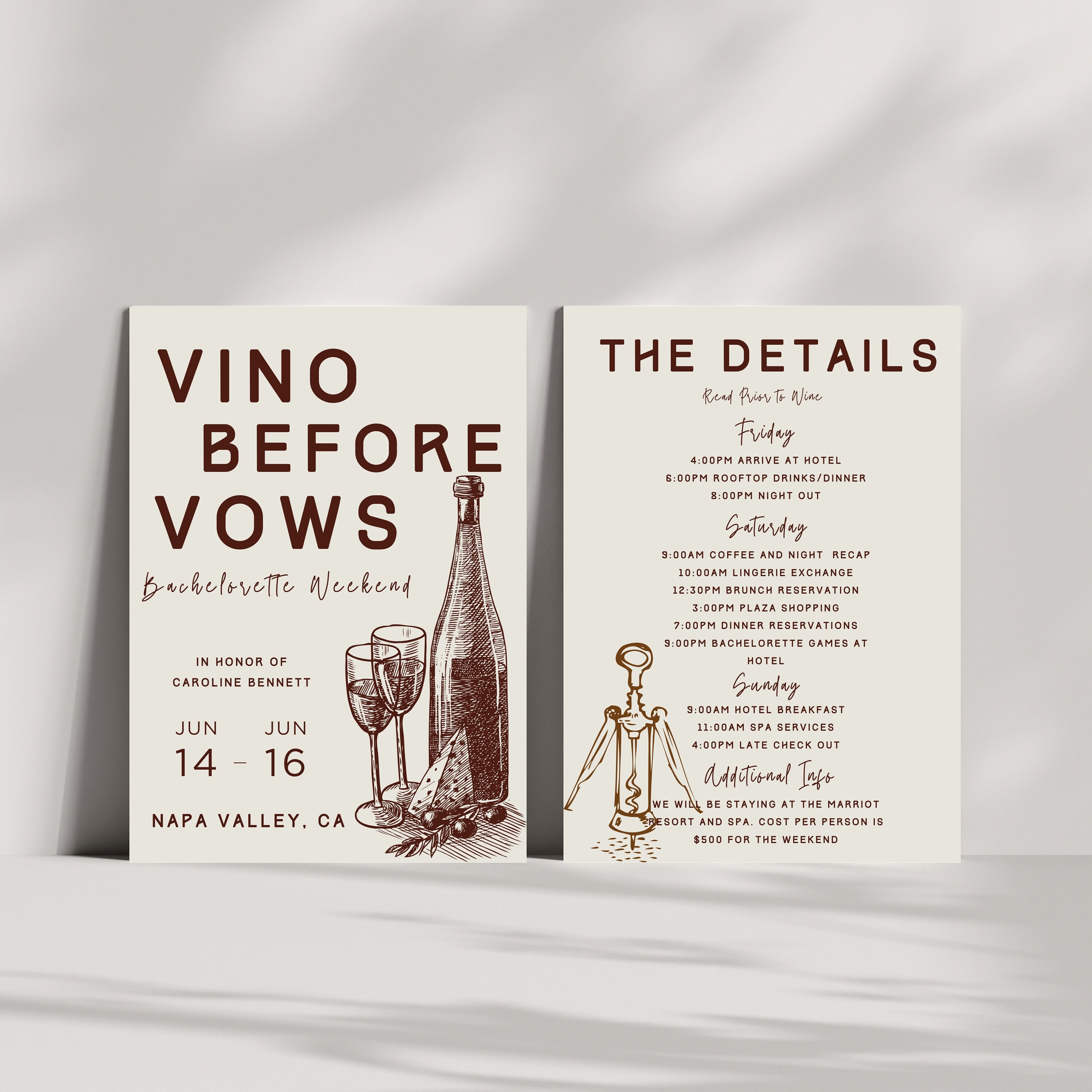 Vino Before Vows Bachelorette Itinerary Template, Wine Glass Invitation ...