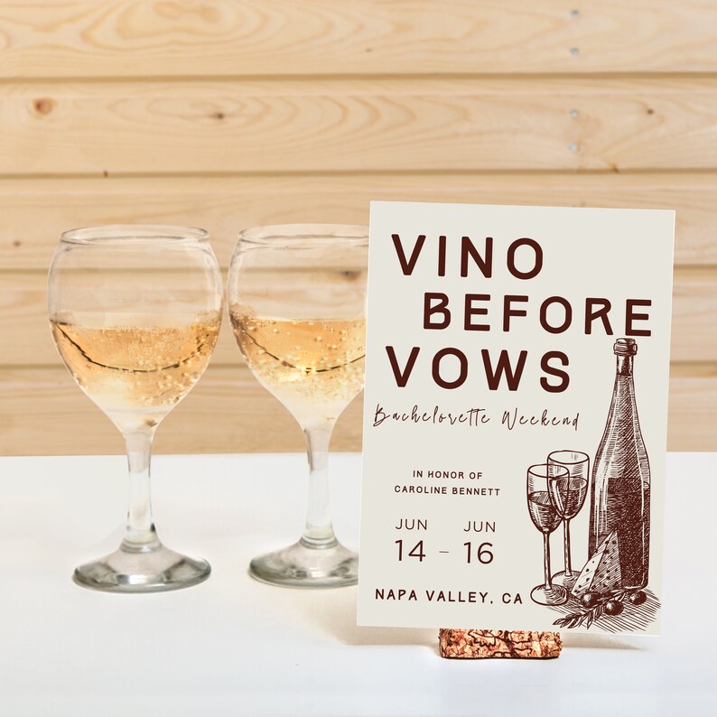 Vino Before Vows Bachelorette Itinerary Template, Wine Glass Invitation ...