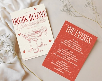 Drunk In Love Bachelorette Itinerary, Girls Weekend Getaway Invitation, Night Out Template, Girly Cocktail Schedule, Vegas Before the Vows