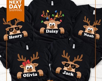 Personalized Reindeer Family Christmas Shirt: Custom Name Tee