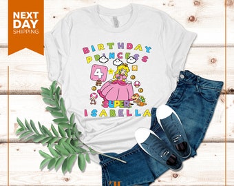 Custom Princess Peach Birthday Shirt: Personalized Family Mario Tee