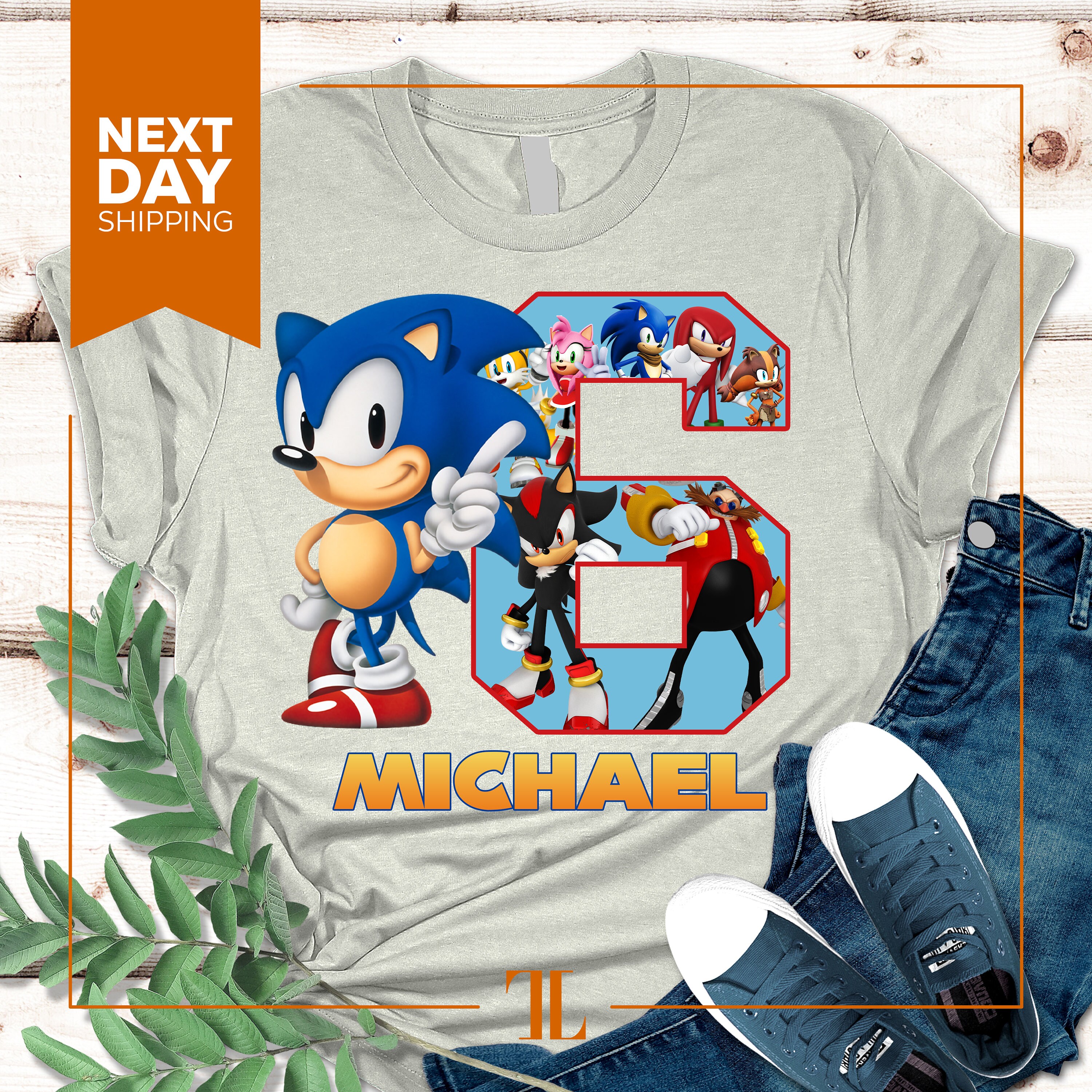 Personalized Sonic The Hedgehog T-Shirt – Fruit Of The Loom – Kids & Adult Sizes, 100% Cotton – Custom Birthday Tee