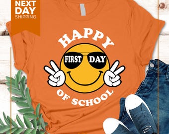 Happy First Day of School Teacher Tee - Smiley Face Shirt