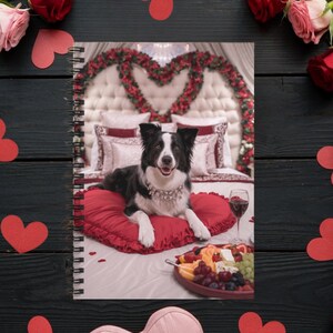 Border Collie Valentine&#39;s Day Spiral Lined Notebook 6&quot;x8&quot;, Journal Gift For Writers, Dog Journaling Book, Dog Lover Notebook Gift For Women