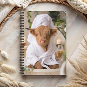 Highland Cattle Spa Spiral Lined Notebook 6&quot;x8&quot;, Wild Animal Stationery Gift, Wildlife Lover Present For Journaling,Spiral Journal For Women