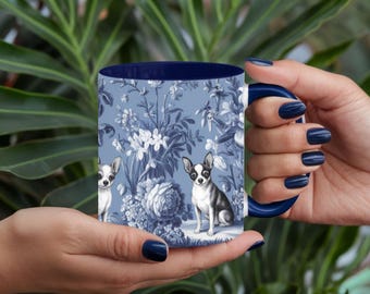 Chihuahua French Toile de Jouy Mug, Cute Blue Toile Coffee Cup for Chihuahua Mom, Chihuahua Lover Gifts, Dog Lover Floral Coffee Mug 3