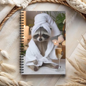 Raccoon Spa Spiral Lined Notebook 6&quot;x8&quot;, Wild Animal Stationery Gift, Wildlife Lover Present For Journaling, Funny Spiral Journal For Women