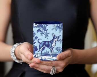 Blue Chihuahua French Toile de Jouy Mug, Floral Coffee Mug, Ceramic Cup For Dog Lover, Chihuahua Christmas Gift, Chihuahua Mom Drinkware 1