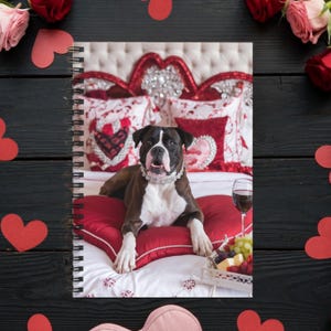 Boxer Dog Valentine&#39;s Day Spiral Lined Notebook 6&quot;x8&quot;, Dog Journal Gift For Writers, Dog Journaling Book, Dog Lover Notebook Gift For Women