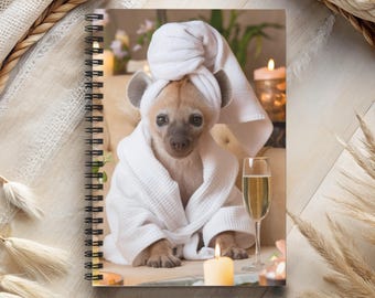 Hyena Animal Spa Spiral Lined Notebook 6"x8", Cute Hyena Safari Gift, Africa Wild Animal Stationery, African Animals Wildlife Lover Journal