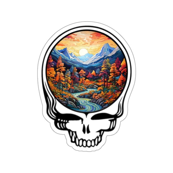 Grateful Dead Kiss cut Sticker with Wyoming Mountains in the Fall | Grateful Dead | Jerry Garcia | Jam Band Merch | Jam Band