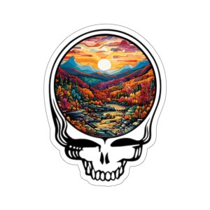 Grateful Dead Wyoming Mountain Background Kiss cut Stickers | Grateful Dead Stickers | Grateful Dead | Jerry Garcia | Jam Band | Dead Head