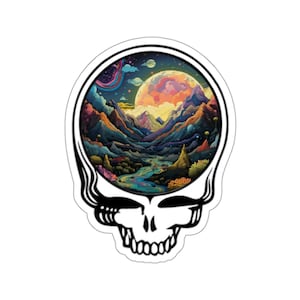 Grateful Dead Kiss Cut Stickers Wyoming Mountains and Planets Design | Grateful Dead Stickers | Grateful Dead | Jerry Garcia | Jam Band