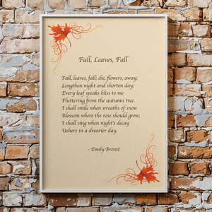 Herbstlaub Herbst Gedicht von Emily Bronte, Herbst Poesie Wandkunst, saisonale Wohnkultur, Bauernhaus Poster, digitaler Download, rot, gelb, orange