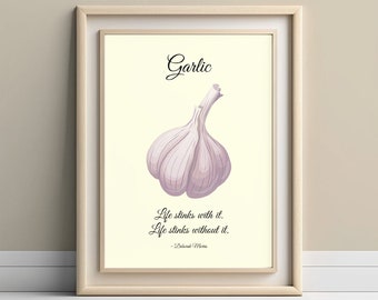 Divertente stampa da cucina con aglio, decorazione murale con umorismo culinario (download digitale)
