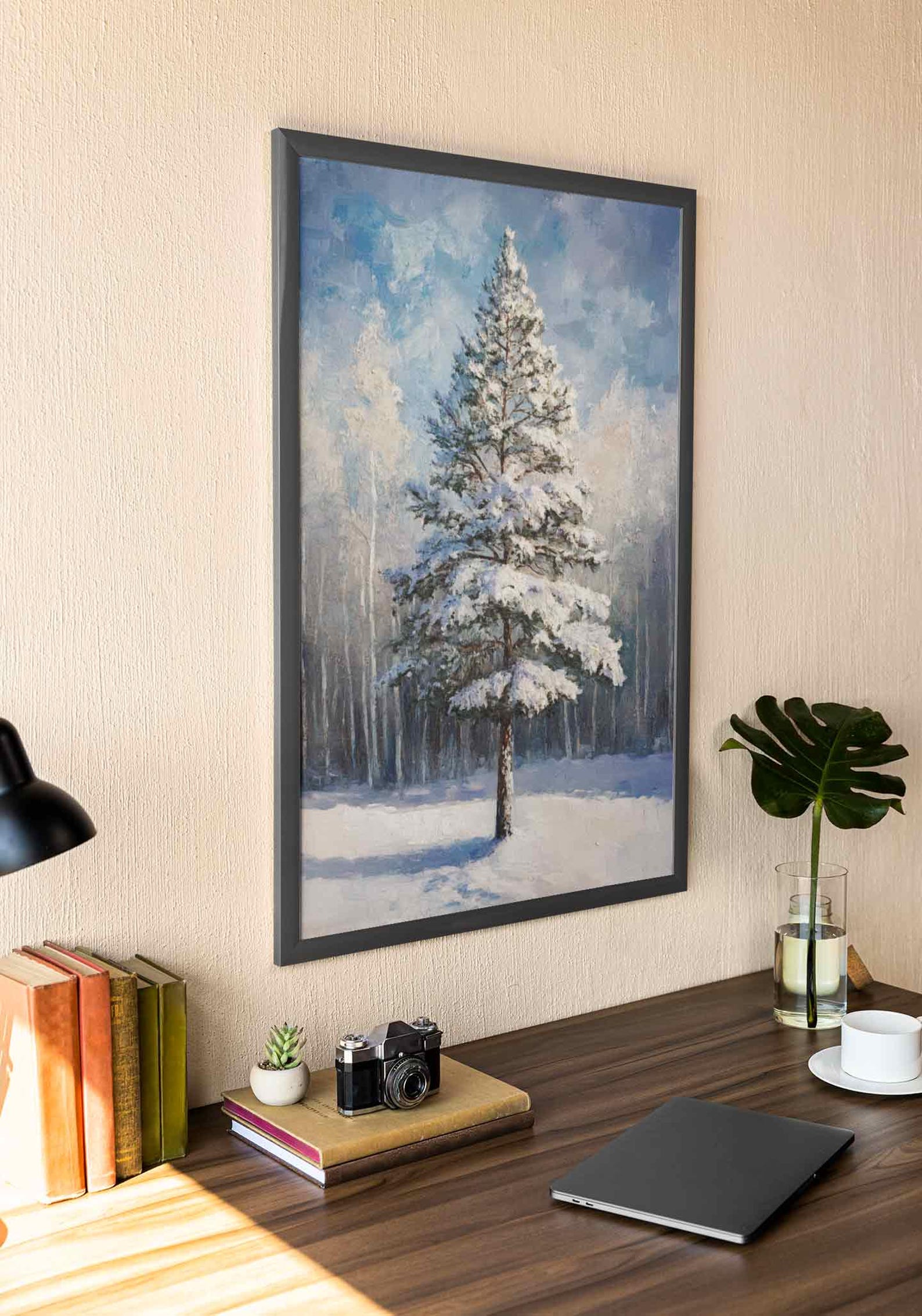 Snowy Pine Tree Print, Winter Forest Scene, Christmas Home Decor ...