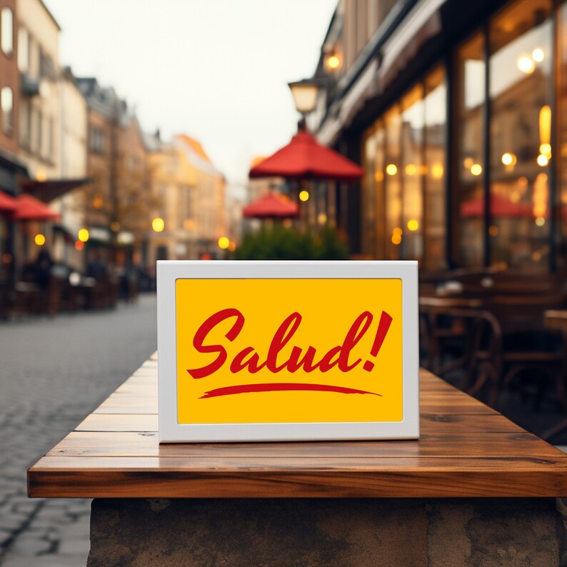 Salud Spanish Cheers Art Print, Red and Yellow Bar Sign (Digital Download) image 3