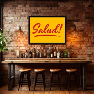 Salud Spanish Cheers Art Print, Red and Yellow Bar Sign (Digital Download) image 2