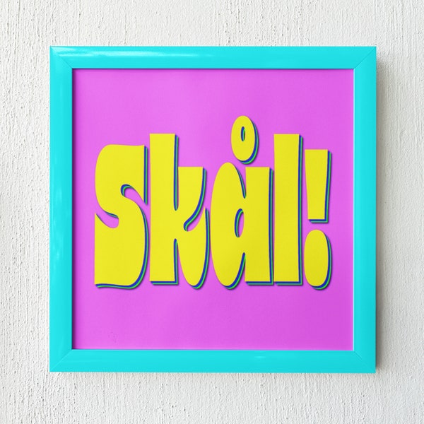 Skal bar sign, Swedish for cheers, Scandinavian beer toast, instant digital download print bar cart decor, liquor cabinet cocktail wall art