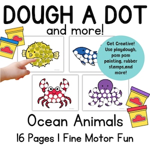 Ocean Animals Toddler Dot Marker Printable Activities Play Dough Mat Preschool Worksheets Pre-K Printables Preschool Learning Fine Motor