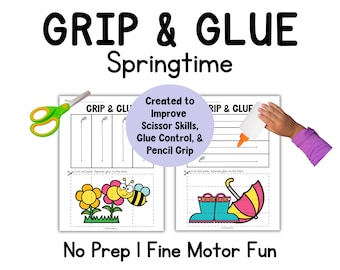 Fine Motor for Kids Activity Printable Preschool Spring Cutting Practice Cut and Paste Puzzles Toddler Scissor Skills Occupational Therapy