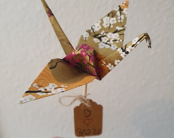 Washi-Origami-Kraniche zum Verschenken mit Grußkarte