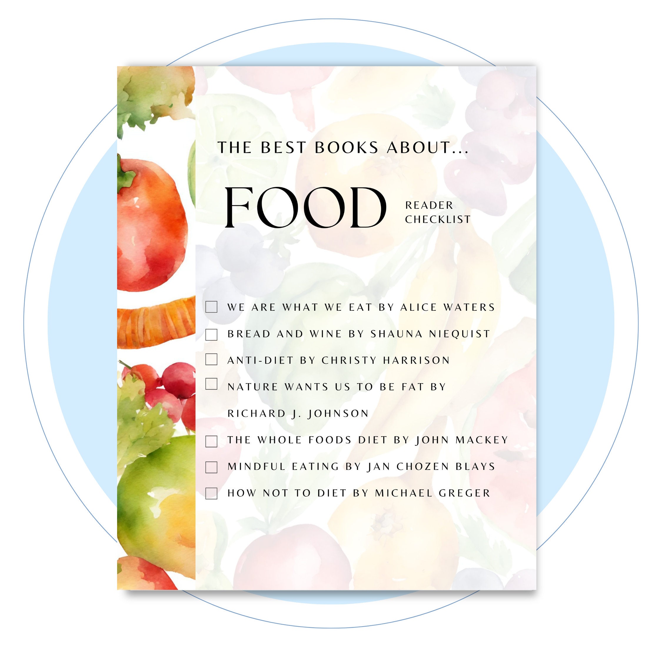 Books About Food Checklist Printable / Digital Product / Reading List ...