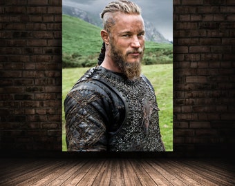 The Vikings Poster, Ragnar Lothbrok Wall Art, Rolled Canvas Print, Stretched Option, Tv Series Gift