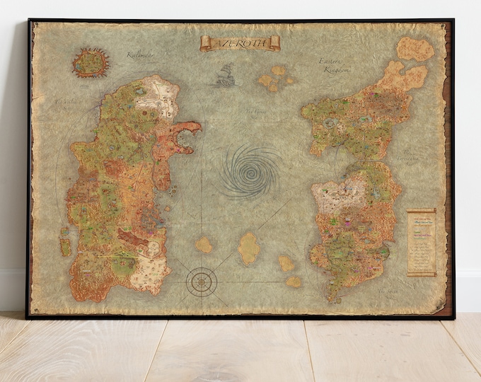 Azeroth Map Poster, World of Warcraft Game Print, Wall Art, Gift for Gamers