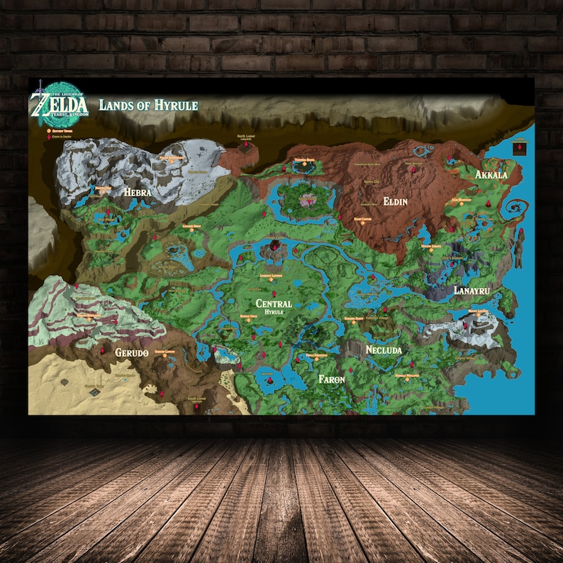 The Legend of Zelda Map Poster, Lands of Hyrule Wall Art, Rolled Canvas