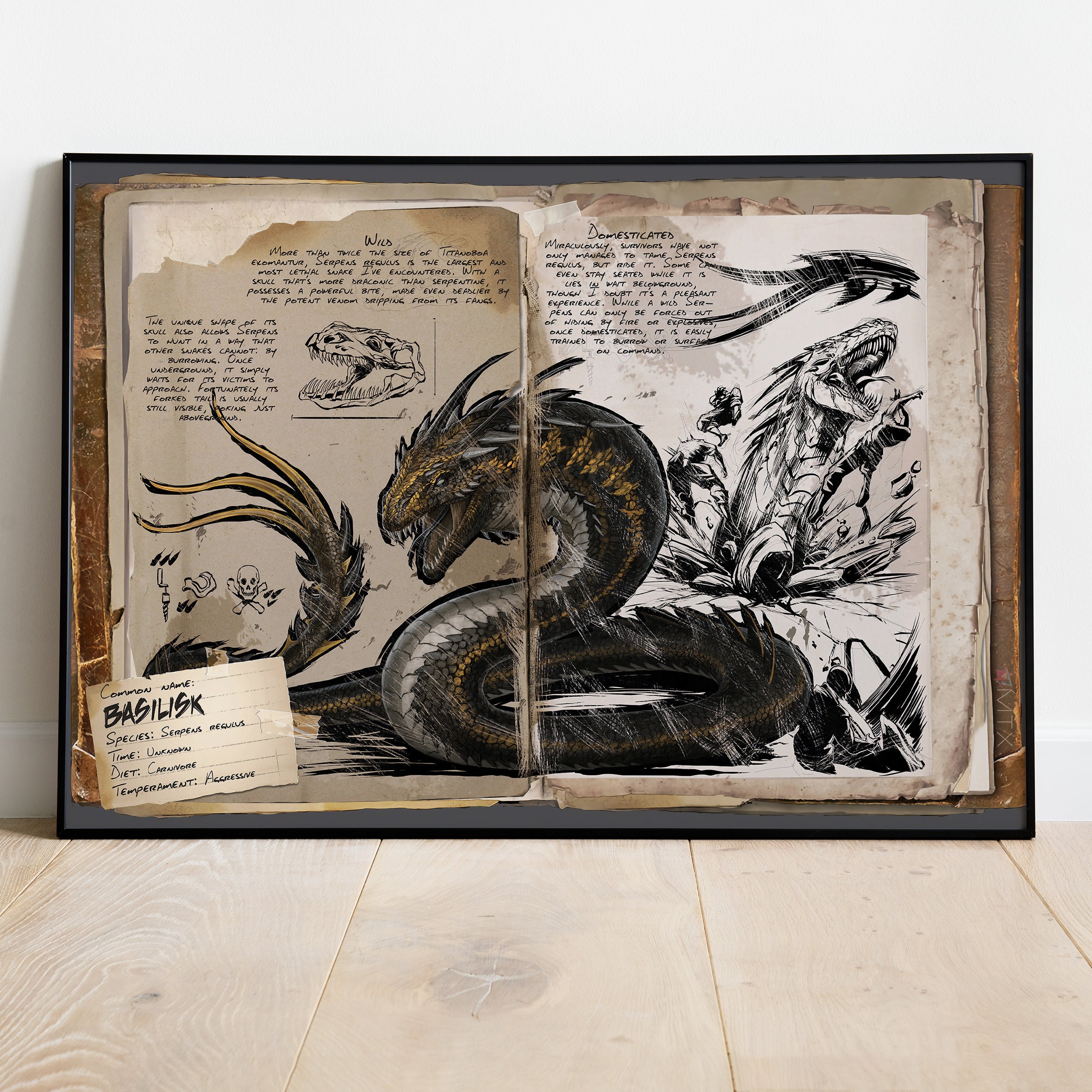 ARK Survival Dossiers Canvas Poster, Dinosaur Dossier Print, Game