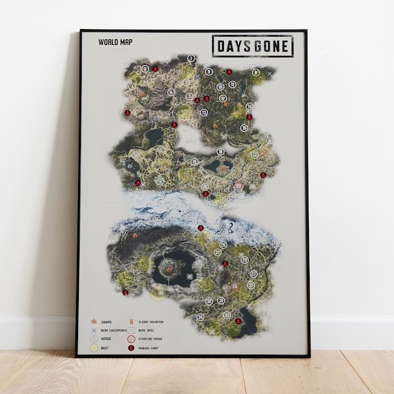 Days Gone Map Poster, Game Print, Wall Art, Gift for Gamers