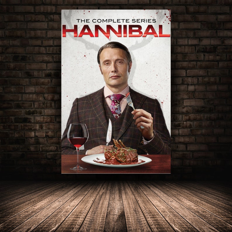 Hannibal Poster, Mads Mikkelsen Wall Art, Rolled Canvas Print, Stretched Option, Tv Series Gift Design 8