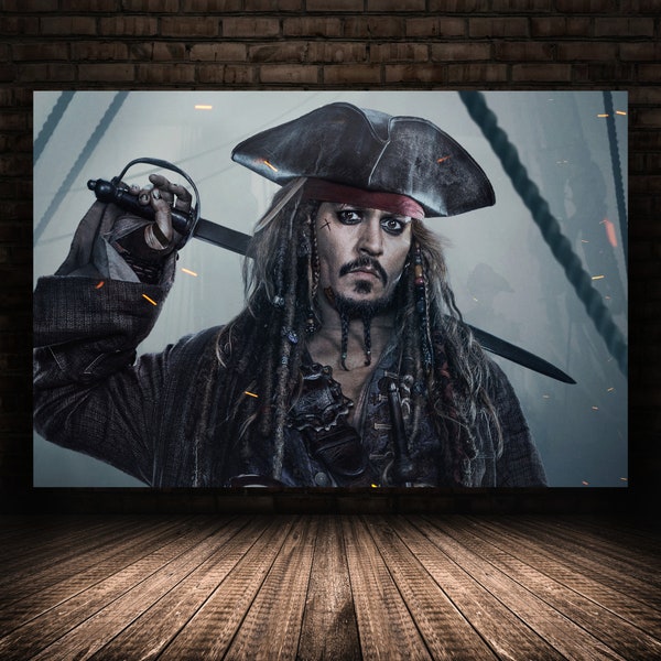 Affiche de film Pirates des Caraïbes, Jack Sparrow Wall Art, Option étirée, Décoration intérieure unique, Impression sur toile, Cadeau idéal pour le cinéma