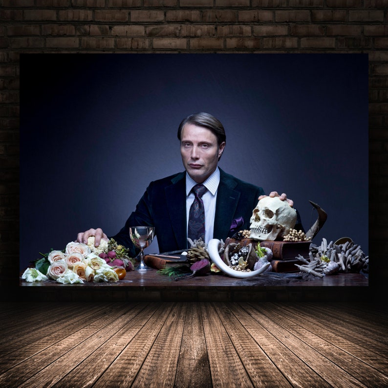 Hannibal Poster, Mads Mikkelsen Wall Art, Rolled Canvas Print, Stretched Option, Tv Series Gift Design 3