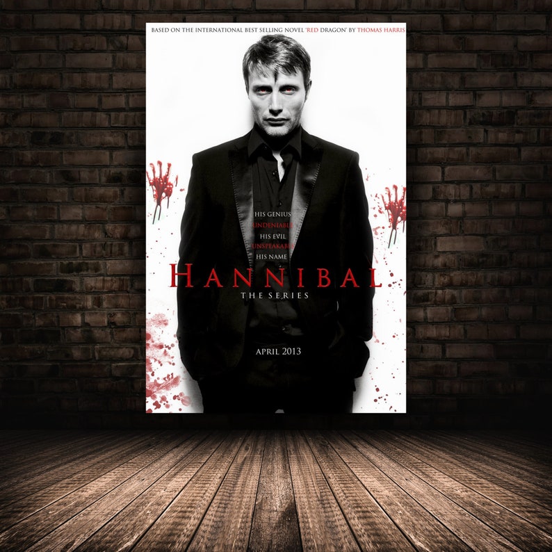 Hannibal Poster, Mads Mikkelsen Wall Art, Rolled Canvas Print, Stretched Option, Tv Series Gift Design 7