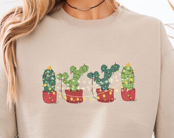 Christmas Cactus Sweatshirt, Western Holiday Shirt, Plant Lover Gift