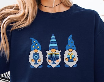 Felpa con gnomo carino per Hanukkah, girocollo per Chanukkah