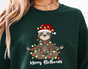 Retro Sloth Christmas Lights Sweatshirt: Merry Slothmas Crewneck