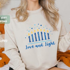 Love and Light Hanukkah Sweatshirt, Menorah Chanukah Crewneck