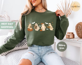 Ghost Reading Books Halloween Sweatshirt: Spooky Book Lover Gift