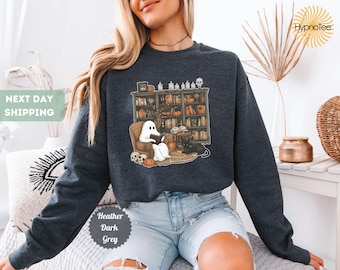Ghost Reading Book Sweatshirt - Spooky Halloween Book Lover Gift