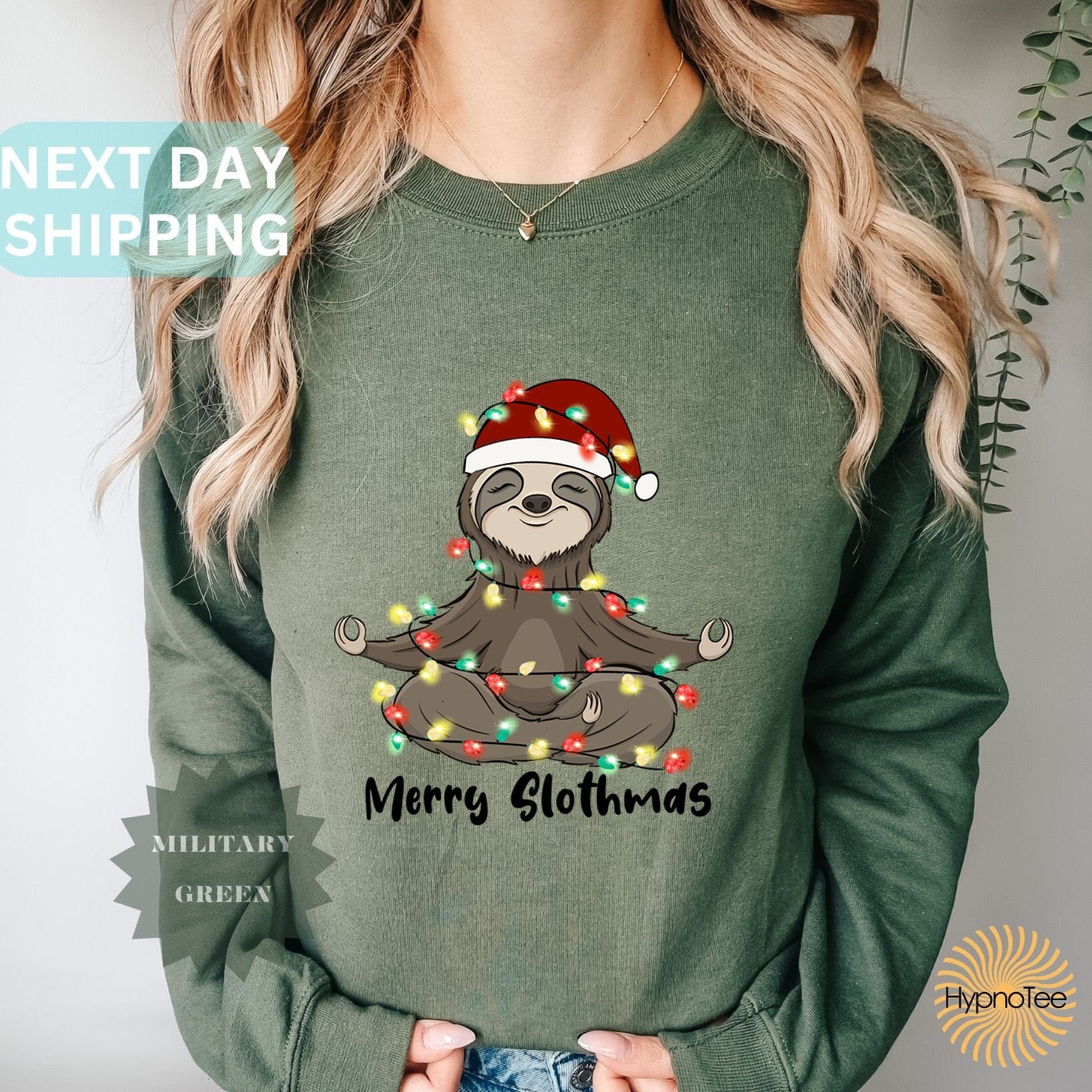 Retro Sloth Christmas Lights Sweatshirt Merry Slothmas Sweater