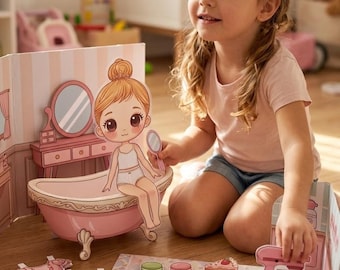 Papierpuppe Prinzessin mit Kleiderschrank zum Ausdrucken