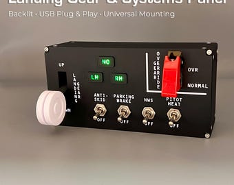 Panel de tren de aterrizaje y sistemas: caja de control de simulador de vuelo USB retroiluminada con montaje universal