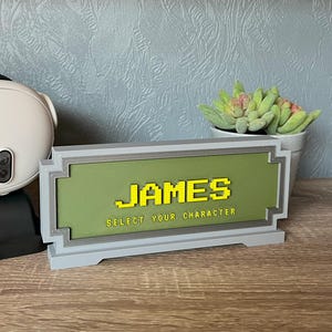 Custom Pixel Name Sign – “SELECT YOUR CHARACTER” Themed 8-Bit Nameplate – Gamer Desk Decor  –Personalized Retro Gaming Gift