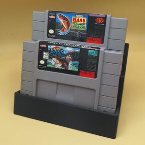 Super Nintendo Game Cartridge Display Stand, Reinforced, Slotted, Tiered, Options Up to 5 NA SNES Carts, 3D Printed, Choice of Colors