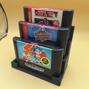 Sega Genesis Game Cartridge Display Stand, Tiered, Options Up to 5 Carts, 3D Printed, Straight Variation