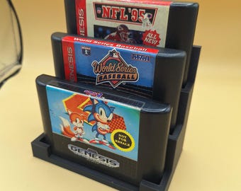 Sega Genesis Game Cartridge Display Stand, Tiered, Options Up to 5 Carts, 3D Printed, Straight Variation